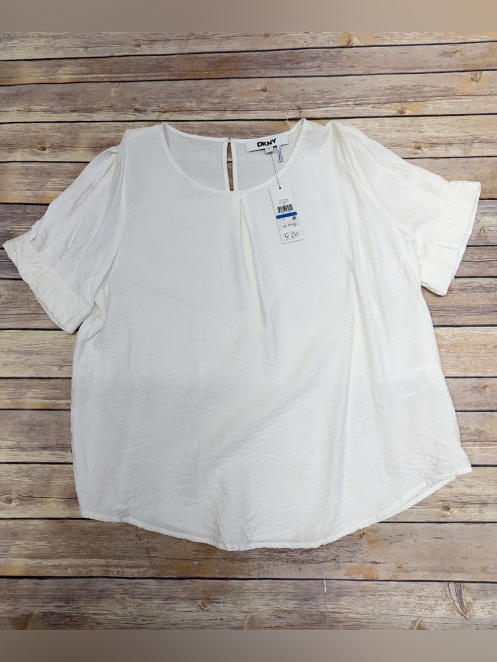 DKNY Crinkle Texture Short Sleeve Top white size XL